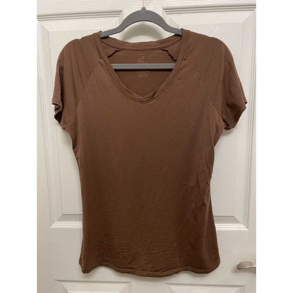 Woolx Mia T-Shirt Womens M Brown Merino Wool Blend V-Neck